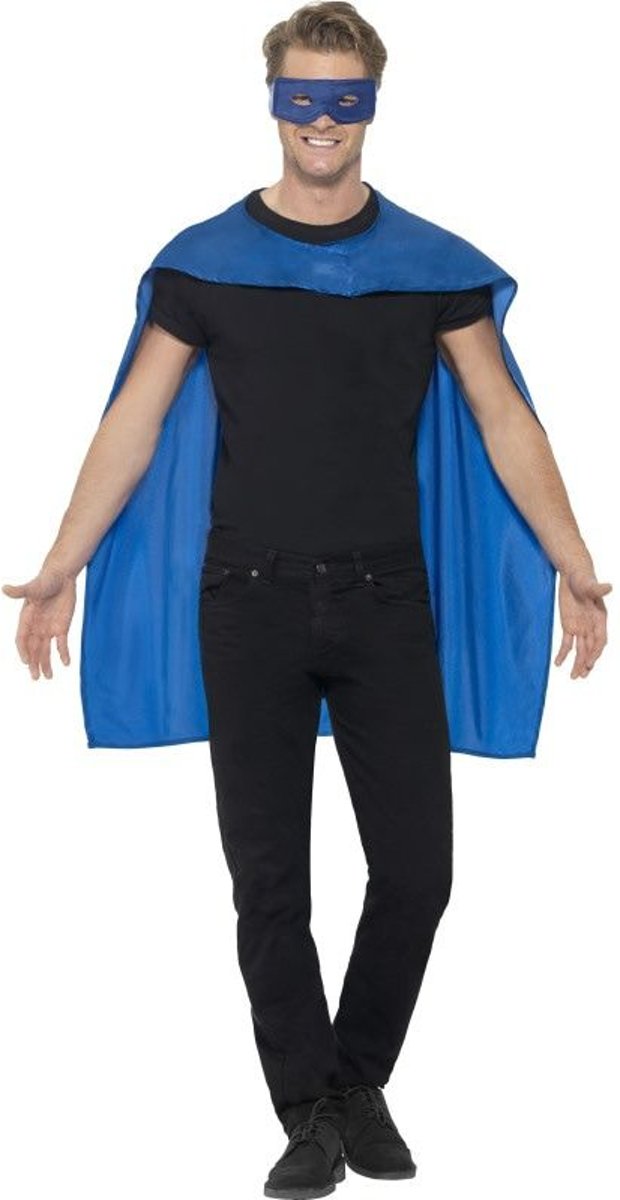 Blauwe Cape En Oogmasker Superheld | One Size | Carnaval kostuum | Verkleedkleding